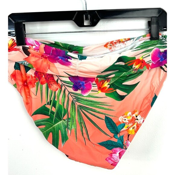 New La Blanca Bikini Swimsuit Bottom Women 16  Tropical Rain Shirred Band Coral - Picture 6 of 10